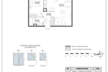 Rzut - Mieszkanie na sprzedaż 2 pokoje o powierzchni 47,94 m² - numer 6.A.37 w Urzeka bud. 6 i 7