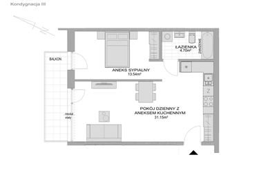 Rzut - Mieszkanie na sprzedaż 1 pokój o powierzchni 50,51 m² - numer CP/R7/39 w Centralpark