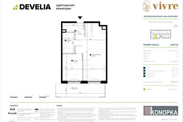 Rzut - Mieszkanie na sprzedaż 2 pokoje o powierzchni 45,56 m² - numer AA0102 w Vivre