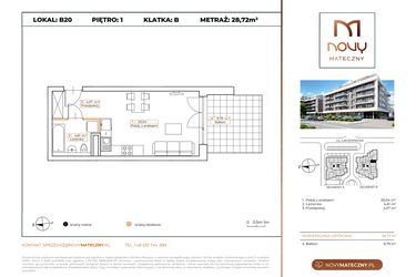 Rzut - Mieszkanie na sprzedaż 1 pokój o powierzchni 28,72 m² - numer B20 w Novy Mateczny