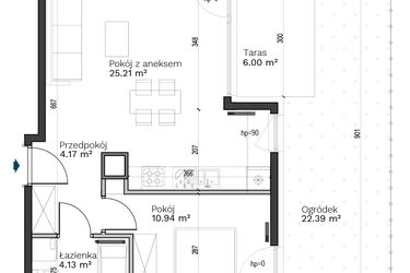 Rzut - Mieszkanie na sprzedaż 2 pokoje o powierzchni 44,44 m² - numer B-6 w Destino