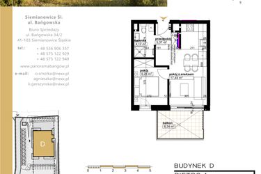 Rzut - Mieszkanie na sprzedaż 2 pokoje o powierzchni 36,21 m² - numer D.4.6 w Panorama Bańgów Etap II