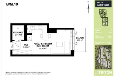 Rzut - Mieszkanie na sprzedaż 1 pokój o powierzchni 25,08 m² - numer B_M10 w Triton Kampinos III