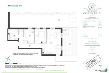 Rzut - Mieszkanie na sprzedaż 3 pokoje o powierzchni 64,36 m² - numer 1 w Kamienica przy Ciszewskiej