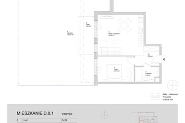 Rzut - Mieszkanie na sprzedaż 2 pokoje o powierzchni 46,16 m² - numer D.0.1 w ATAL Parkowa