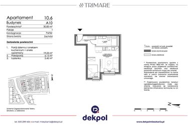 Rzut - Mieszkanie na sprzedaż 1 pokój o powierzchni 30,83 m² - numer 10.6 w Trimare