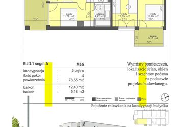 Rzut - Mieszkanie na sprzedaż 4 pokoje o powierzchni 78,55 m² - numer M55 w Apartamenty Dwa Światy etap II