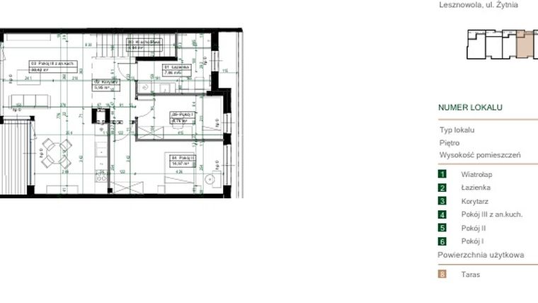Rzut - Mieszkanie na sprzedaż 3 pokoje o powierzchni 69,34 m² - numer 2.2 w Green Ville