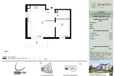 Rzut - Mieszkanie na sprzedaż 2 pokoje o powierzchni 44,02 m² - numer A.1.23 w Bukovo Park