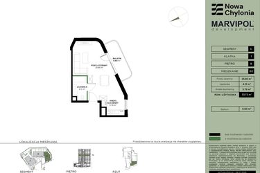 Rzut - Mieszkanie na sprzedaż 1 pokój o powierzchni 33,73 m² - numer C-6-02 w Nowa Chylonia