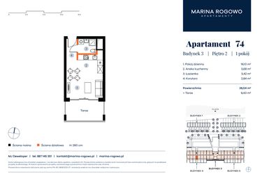Rzut - Mieszkanie na sprzedaż 1 pokój o powierzchni 26,04 m² - numer 74 w Apartamenty Marina Rogowo