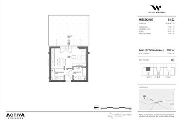 Rzut - Mieszkanie na sprzedaż 1 pokój o powierzchni 29,3 m² - numer B1.02 w Tarasy Wierzycy
