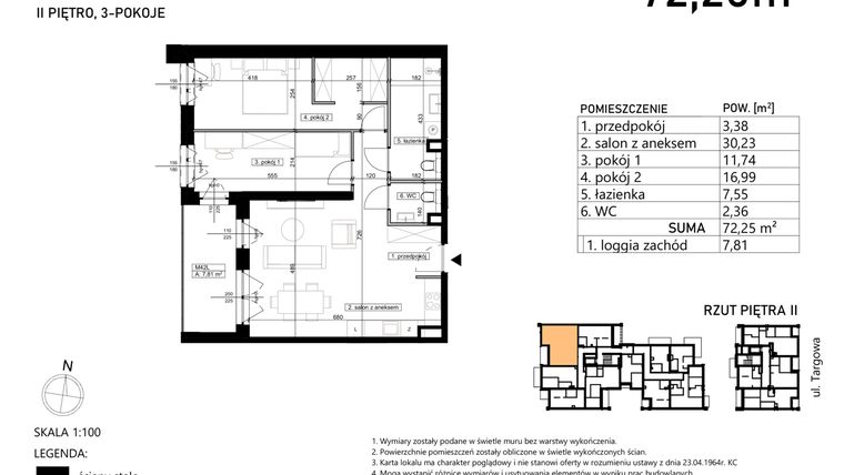 Rzut - Mieszkanie na sprzedaż 3 pokoje o powierzchni 72,25 m² - numer M42 w Finezja
