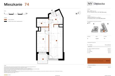 Rzut - Mieszkanie na sprzedaż 2 pokoje o powierzchni 48,38 m² - numer 74 w MY Głębocka