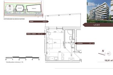 Rzut - Mieszkanie na sprzedaż 1 pokój o powierzchni 19,91 m² - numer L.C.2.5 w Royal Studios Smart Apartments etap 2