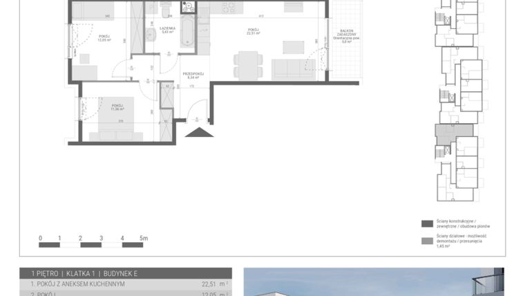Rzut - Mieszkanie na sprzedaż 3 pokoje o powierzchni 59,69 m² - numer 6 w Monsa bud. E