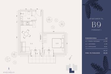 Rzut - Mieszkanie na sprzedaż 3 pokoje o powierzchni 30,12 m² - numer B9 w Rysulówka 70