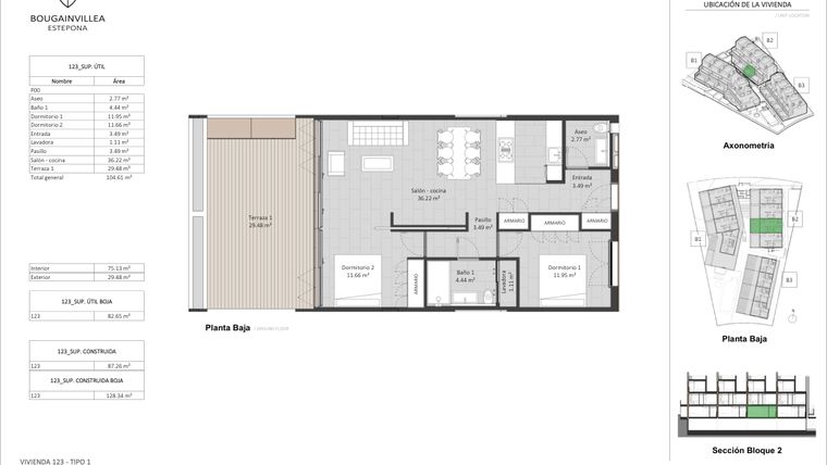 Rzut - Mieszkanie na sprzedaż 2 pokoje o powierzchni 75 m² - numer 123 w Bougainvillea - Estepona