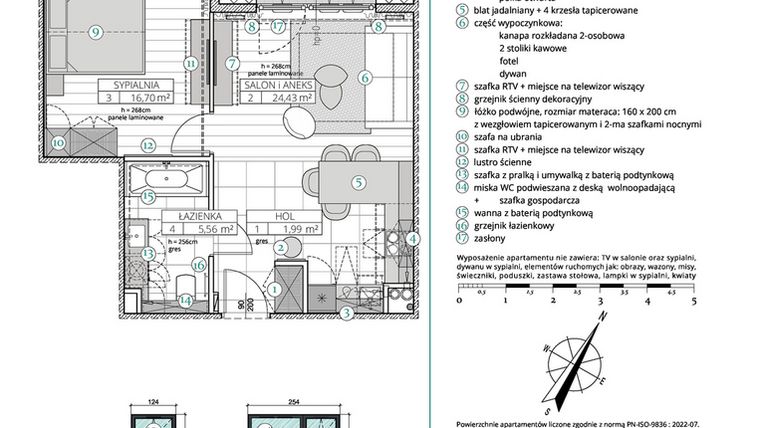Rzut - Mieszkanie na sprzedaż 2 pokoje o powierzchni 48,68 m² - numer A.3.19 w Remedium