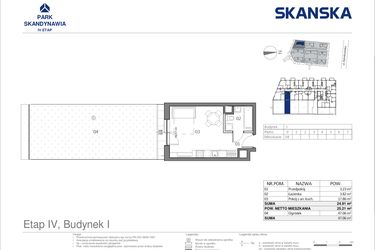 Rzut - Mieszkanie na sprzedaż 1 pokój o powierzchni 24,91 m² - numer I0004 w Park Skandynawia V