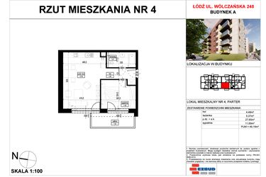 Rzut - Mieszkanie na sprzedaż 2 pokoje o powierzchni 49,19 m² - numer A.4 w Wólczańska 248 - etap II