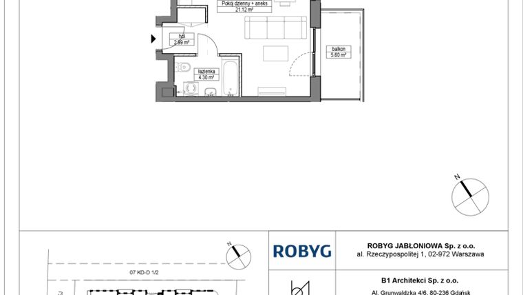 Rzut - Mieszkanie na sprzedaż 1 pokój o powierzchni 28,41 m² - numer A.4M15 w Dobre Miejsce