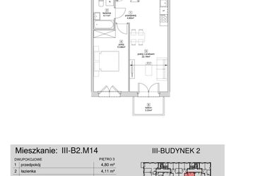 Rzut - Mieszkanie na sprzedaż 2 pokoje o powierzchni 45,07 m² - numer III-B2.M14 w Strefa Cegielnia 3