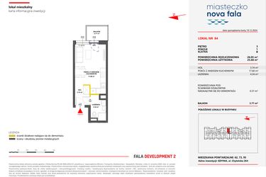 Rzut - Mieszkanie na sprzedaż 1 pokój o powierzchni 26,05 m² - numer 84 w Miasteczko Nova Fala