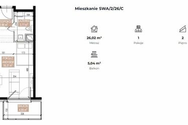 Rzut - Mieszkanie na sprzedaż 1 pokój o powierzchni 26,02 m² - numer SWA/2/26/C w Apartamenty Świeradowska