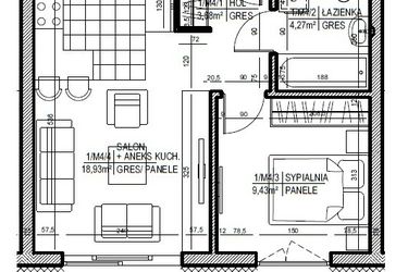 Rzut - Mieszkanie na sprzedaż 2 pokoje o powierzchni 36,1 m² - numer 4 w Staroniwskie Sady etap II