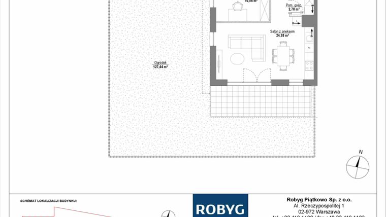 Rzut - Mieszkanie na sprzedaż 3 pokoje o powierzchni 62,31 m² - numer H1_0M01 w Piątkowo Residence etap II
