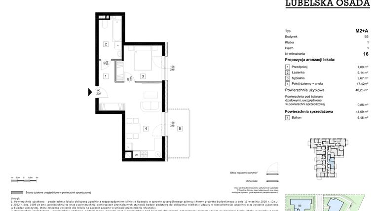 Rzut - Mieszkanie na sprzedaż 2 pokoje o powierzchni 41,09 m² - numer B5.16 w Lubelska Osada budynek B5