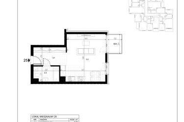 Rzut - Mieszkanie na sprzedaż 1 pokój o powierzchni 37,96 m² - numer M25 w Trybuny Ludów 3