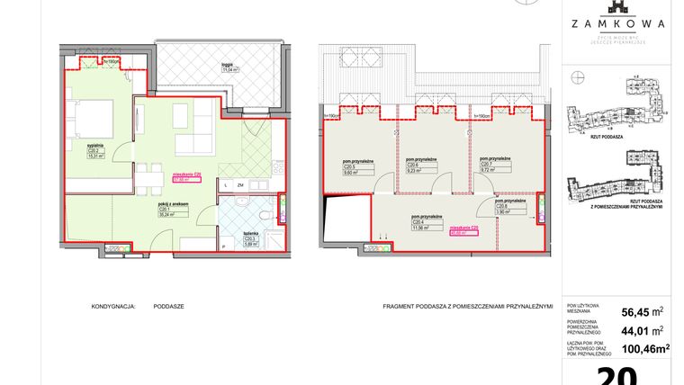 Rzut - Mieszkanie na sprzedaż 4 pokoje o powierzchni 100,46 m² - numer C.20 w Kamienica Zamkowa