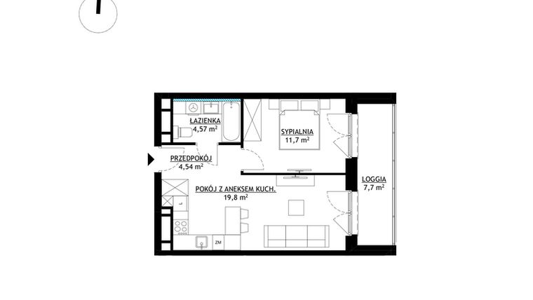 Rzut - Mieszkanie na sprzedaż 2 pokoje o powierzchni 40,61 m² - numer A45 w FUTURO
