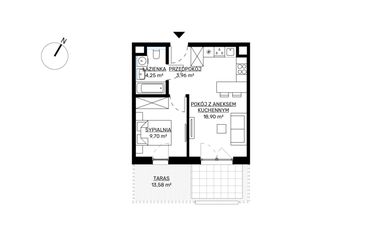 Rzut - Mieszkanie na sprzedaż 2 pokoje o powierzchni 36,81 m² - numer M57 w KWADRAT etap 2