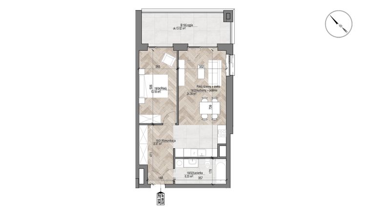 Rzut - Mieszkanie na sprzedaż 2 pokoje o powierzchni 52,64 m² - numer 19 w Apartamenty Czysta