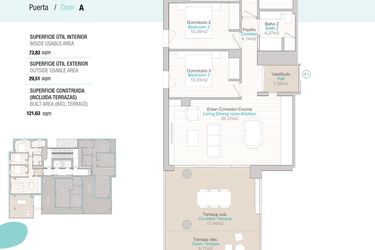 Rzut - Mieszkanie na sprzedaż 3 pokoje o powierzchni 121,63 m² - numer T2-16A w Isea Views