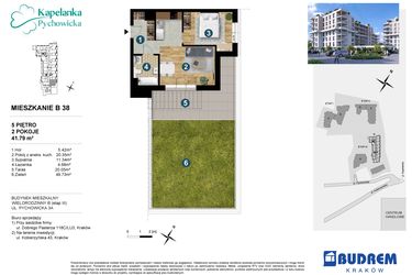 Rzut - Mieszkanie na sprzedaż 2 pokoje o powierzchni 41,79 m² - numer B38 w Kapelanka-Pychowicka Etap III