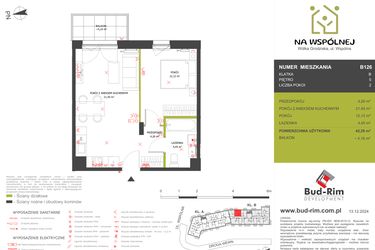 Rzut - Mieszkanie na sprzedaż 2 pokoje o powierzchni 42,28 m² - numer 126 w Na Wspólnej