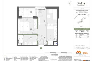 Rzut - Mieszkanie na sprzedaż 2 pokoje o powierzchni 38,82 m² - numer F2.C.03.04 w Sady Żoliborz II