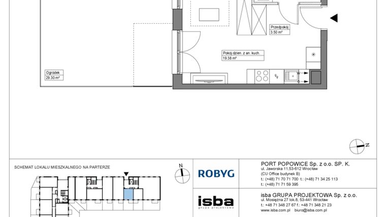 Rzut - Mieszkanie na sprzedaż 1 pokój o powierzchni 27,08 m² - numer PPO/W/C/0/3 w Port Popowice bud. W