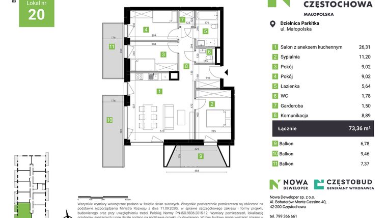 Rzut - Mieszkanie na sprzedaż 4 pokoje o powierzchni 73,36 m² - numer C20 w Nowa Częstochowa Małopolska