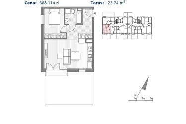 Rzut - Mieszkanie na sprzedaż 2 pokoje o powierzchni 42,74 m² - numer F.23 w Glogera bud. F i G