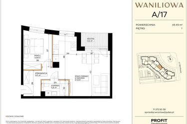 Rzut - Mieszkanie na sprzedaż 2 pokoje o powierzchni 49,49 m² - numer WA2/A/17 w Waniliowa