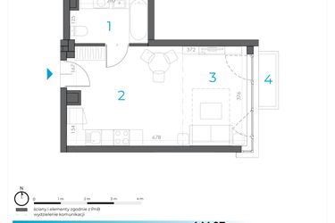 Rzut - Mieszkanie na sprzedaż 1 pokój o powierzchni 29,69 m² - numer 4.M.07 w Incepti Gaj 2