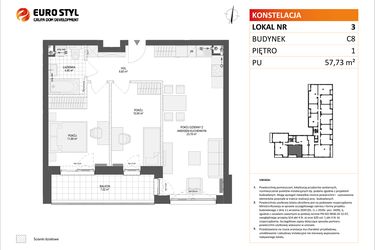 Rzut - Mieszkanie na sprzedaż 3 pokoje o powierzchni 57,73 m² - numer C8.3 w Konstelacja etap IV
