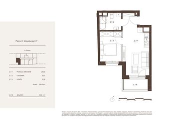 Rzut - Mieszkanie na sprzedaż 2 pokoje o powierzchni 34,35 m² - numer 2.7 w Piwna 21