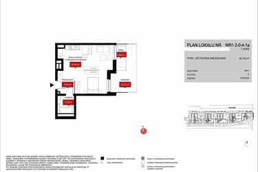 Rzut - Mieszkanie na sprzedaż 1 pokój o powierzchni 40,18 m² - numer WR1 2/0/4/1a w Przystań Reymonta