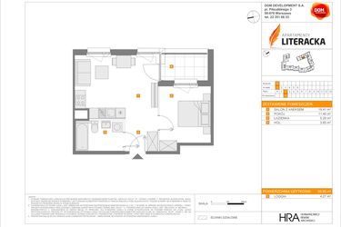 Rzut - Mieszkanie na sprzedaż 2 pokoje o powierzchni 39,93 m² - numer E.12 w Apartamenty Literacka etap 2.2